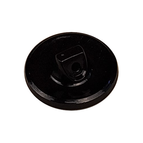 Black glass button, round shape, shank back, 14mm
