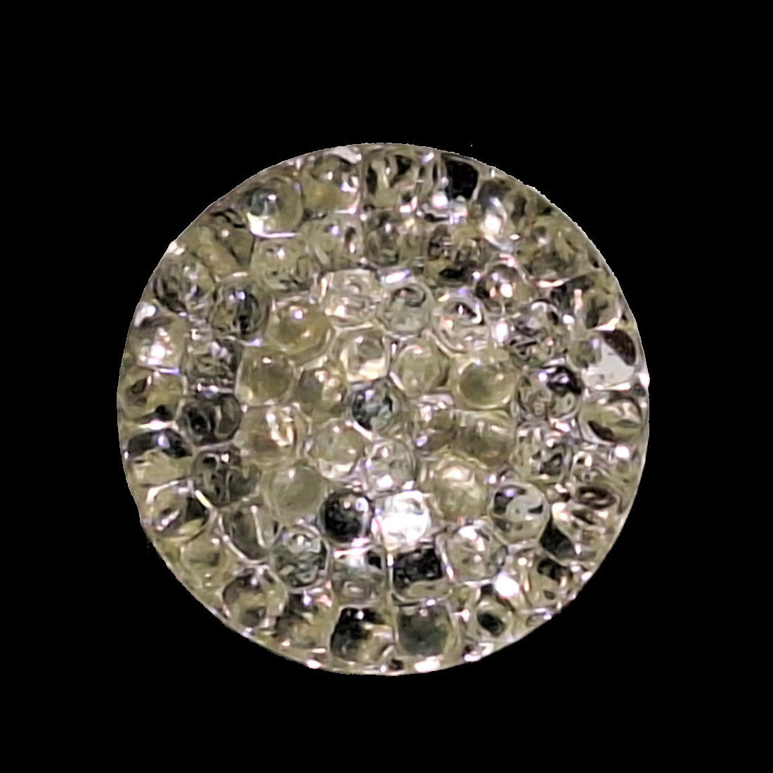 Mirrored glass button with pebbled textured surface and shank attachment, 18mm