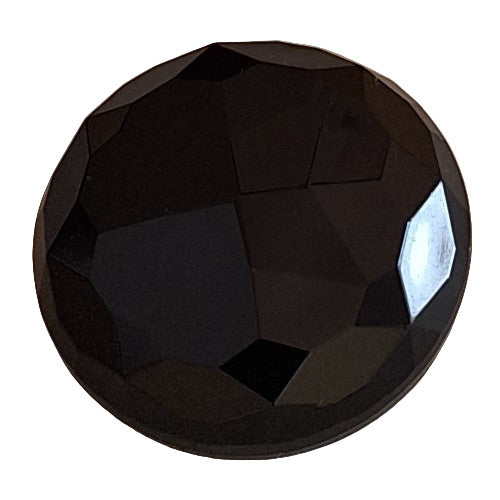 Faceted round black glass button, 23mm
