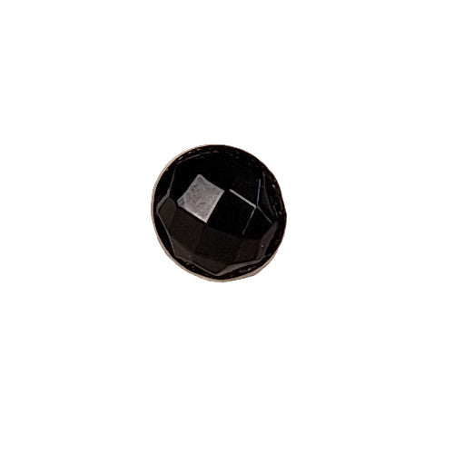 Black glass button, 3/4-ball faceted surface, 8mm
