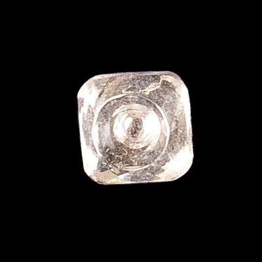 Square mirrored glass button with concave center and faceted edge, 11.4mm
