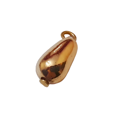 Metalized gold 6×9 mm plastic drop with pin-shank attachment shown in angled view.