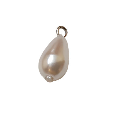 Pearlized 6×9 mm plastic drop with pin-shank attachment shown in angled view.