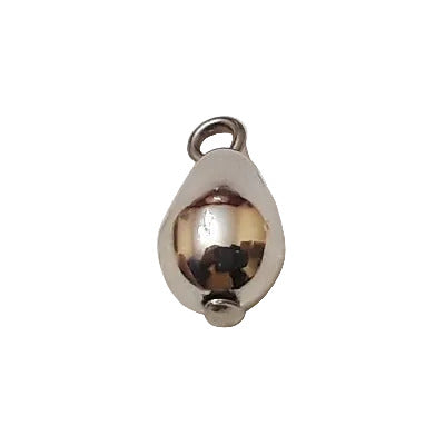 Metalized silver 6×9 mm plastic drop with pin-shank attachment.