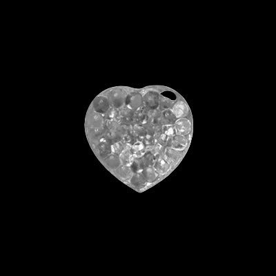 Clear silver-back mirrored glass button, heart shape, with crackle-textured surface, 11.4mm/18L.