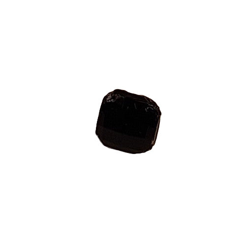 Square black glass button, faceted surface, 9mm
