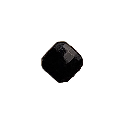Square black glass button, faceted surface, 11.4mm