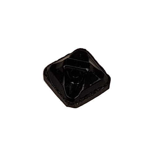 Black glass button, square shape, shank back, 14mm