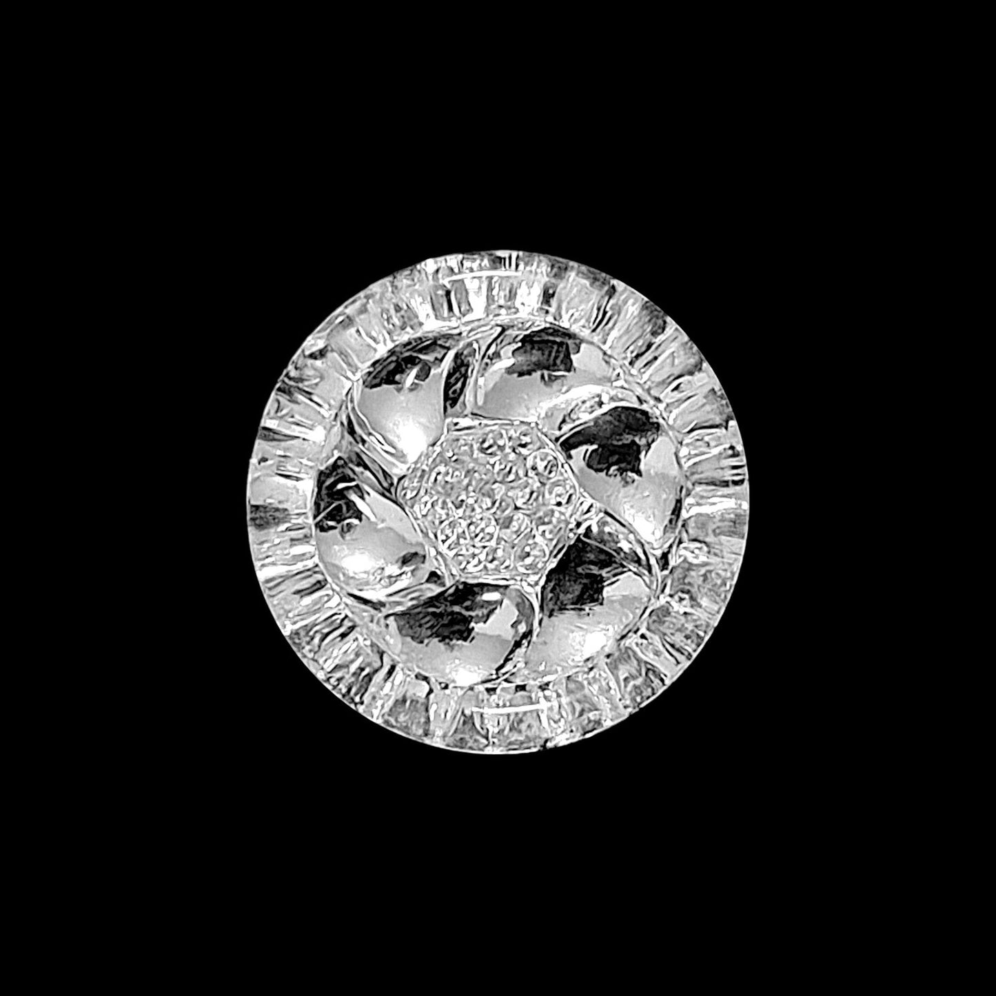 Mirrored glass button with swirl design, 23mm