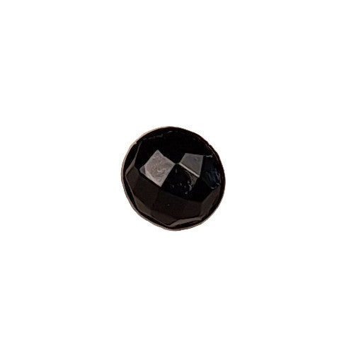 Black glass button, faceted oval, 8mm