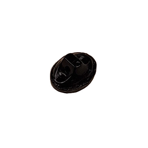 Black glass button, oval shape, shank back, 9mm