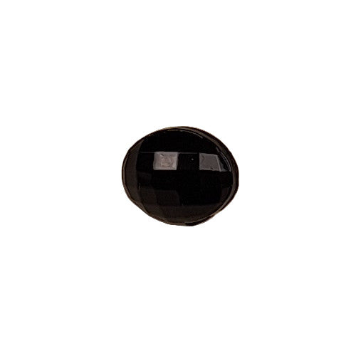 Black glass button, faceted oval, 9mm