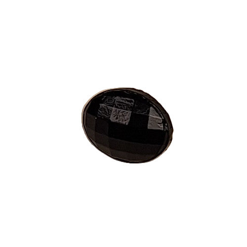 Faceted oval black glass button, 10mm/16L