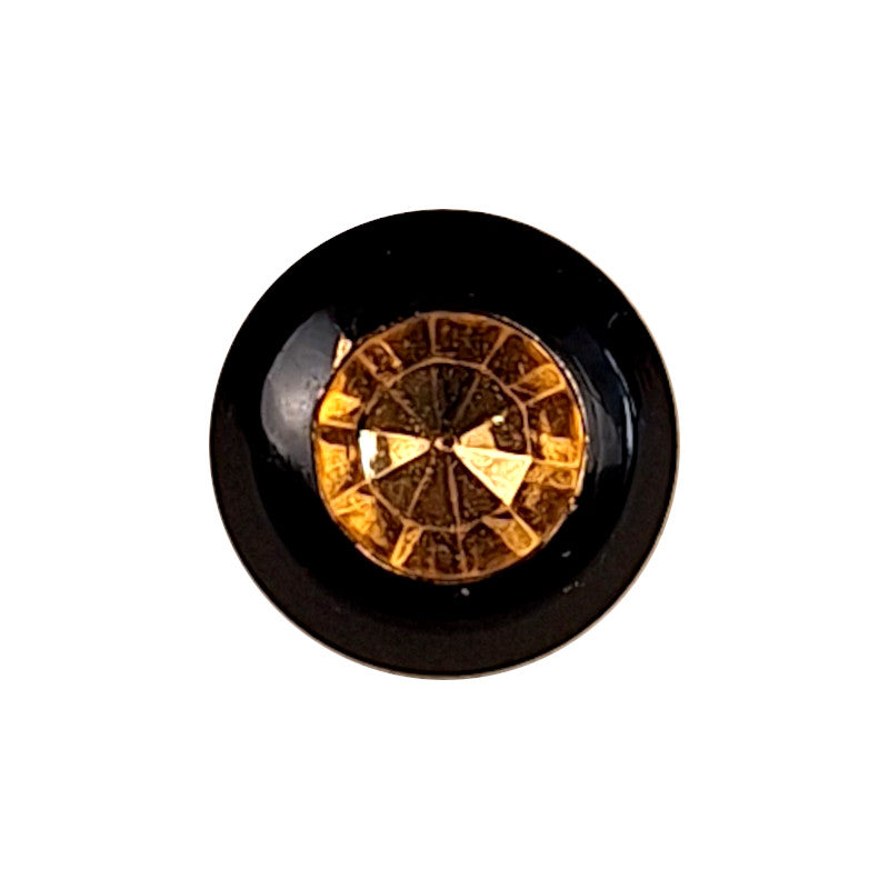 Jet and gold glass button with faceted central cavity