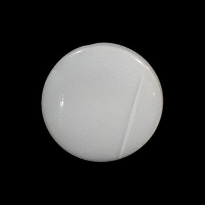 White opaline glass button with raised diagonal line, shank back, 15mm.