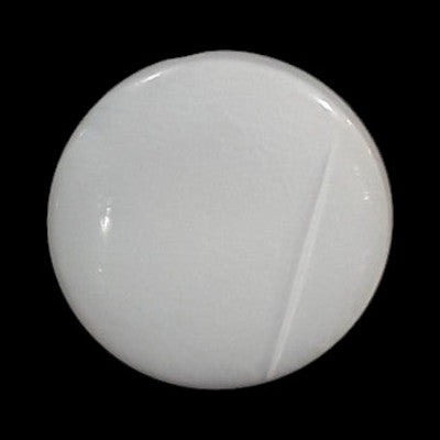 White opaline glass button with raised diagonal line, shank back, 22mm.