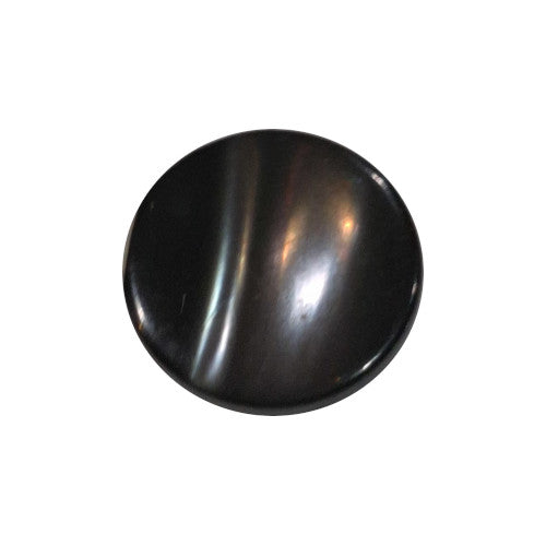 Front view of smoke Troca shell button with natural nacre reflection, self-shank, 13mm.