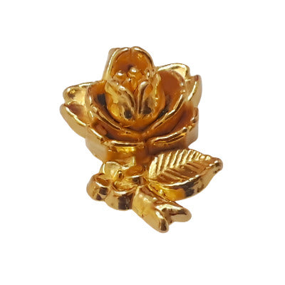 Right-facing stemmed rose plastic flat back metalized in gold color