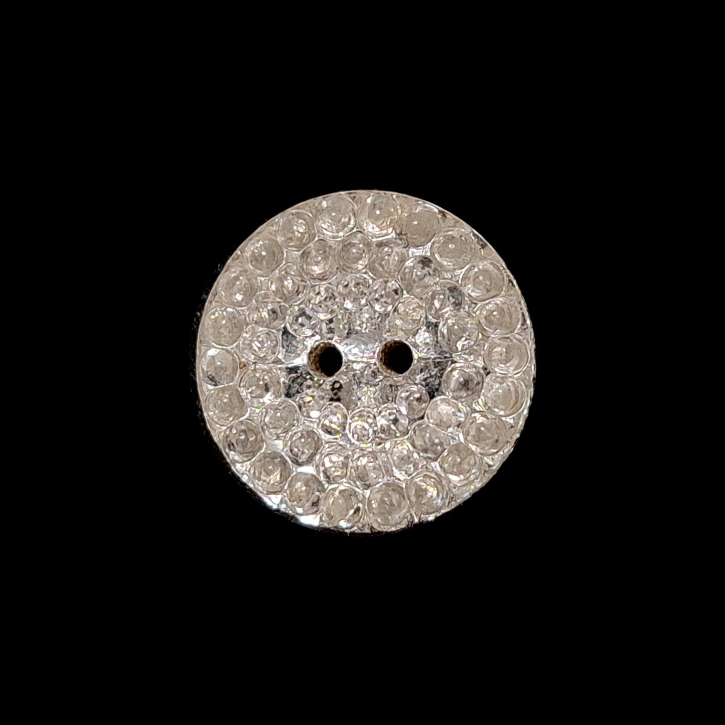 Mirrored glass two-hole button with pebbled surface, 11.4mm