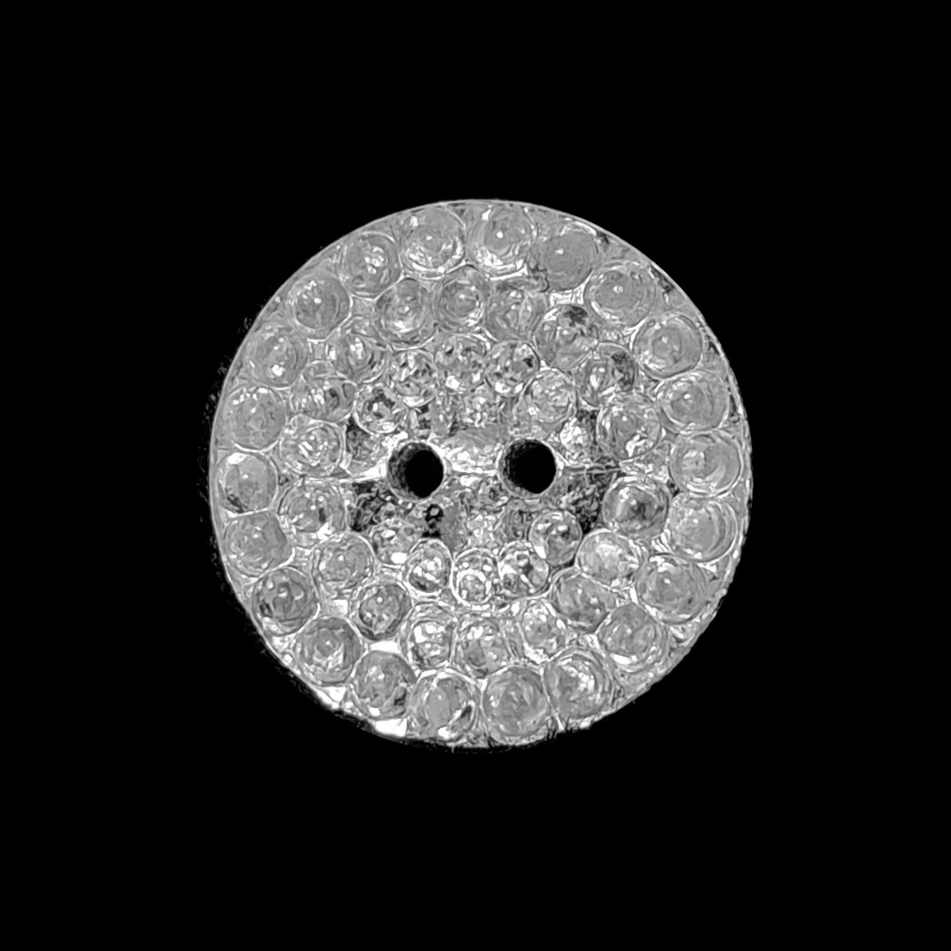 Mirrored glass button with a pebbled textured surface and two-hole sewing attachment, 14mm.