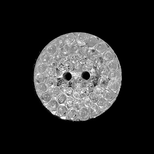 Mirrored glass button with a pebbled textured surface and two-hole sewing attachment, 14mm.