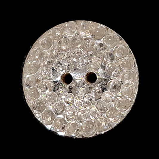 Mirrored glass button with a pebbled textured surface and two-hole sewing attachment, 19mm.