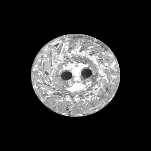 Mirrored glass button with concave form and faceted swirl pattern, two-hole, 14mm