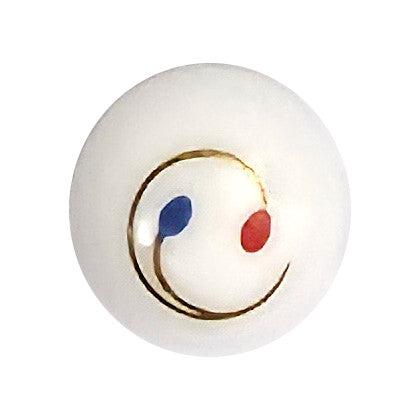 White Glass Button, Gold Spiral with Red and Blue Dots, Sew-On - 18mm/28L - 1 Gross