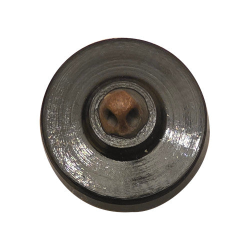 Back of a glass button with a bell shank