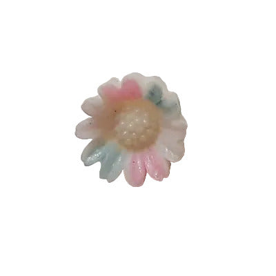 Multicolored hand-painted plastic flower button with pastel petals, raised center, and metal shank, 9mm size