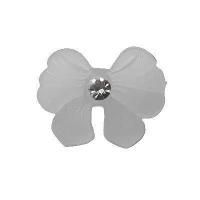 Translucent crystal matte plastic bow button with molded bow shape and a central glass rhinestone, shown front view.