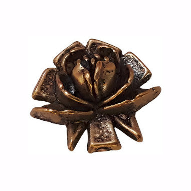 Antique gold metalized plastic flat back, open rose design, 18mm, vintage Japanese 1950s.