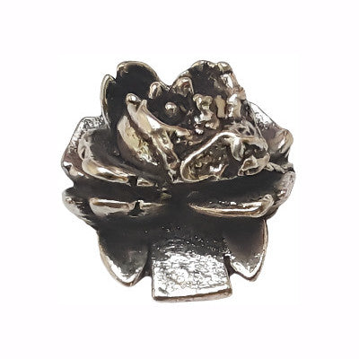 Antique silver metalized plastic flat back, rose design, 18mm, vintage Japanese 1950s.