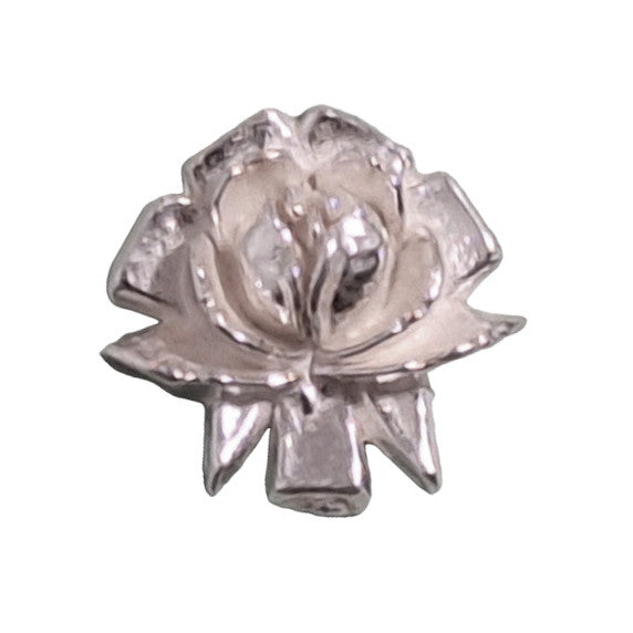Silver metalized plastic flat back with rose design, 18mm, vintage Japanese 1950s.