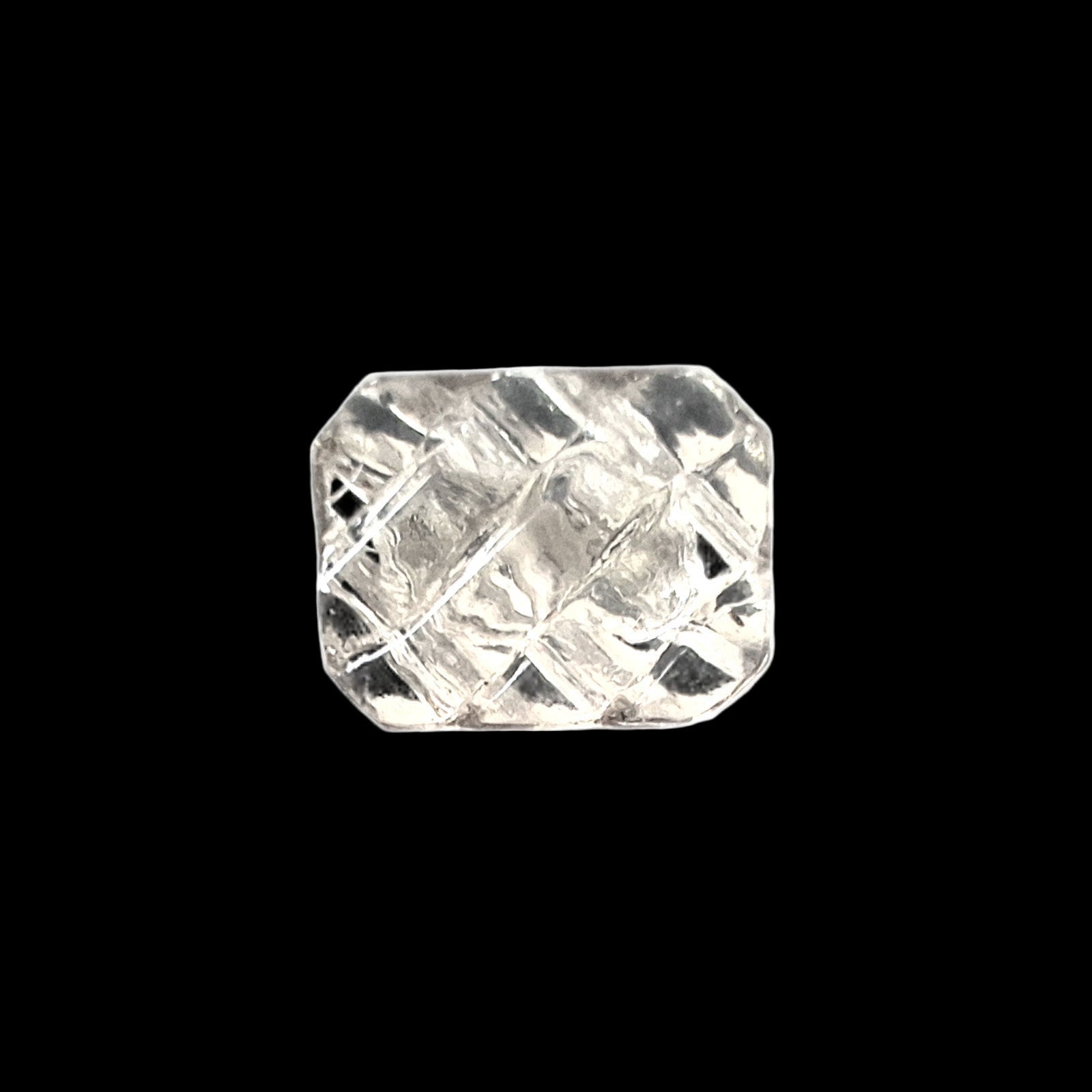 Rectangular mirrored glass button with ribbed surface, 8×10mm