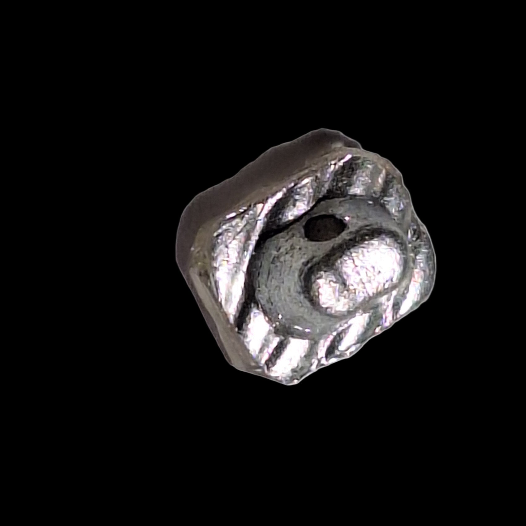 Reverse side showing silver mirrored back and shank attachment, 8×10mm