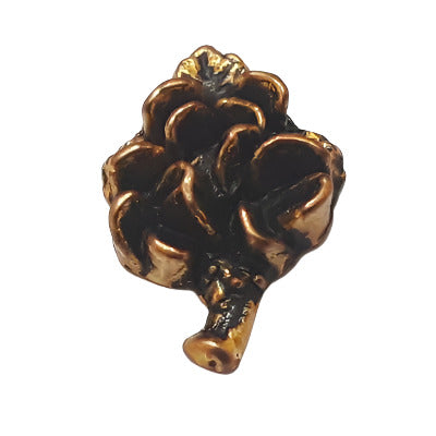 Antique gold metalized plastic flat back, left-facing three-flower design, 9×20mm, vintage Japanese 1950s.