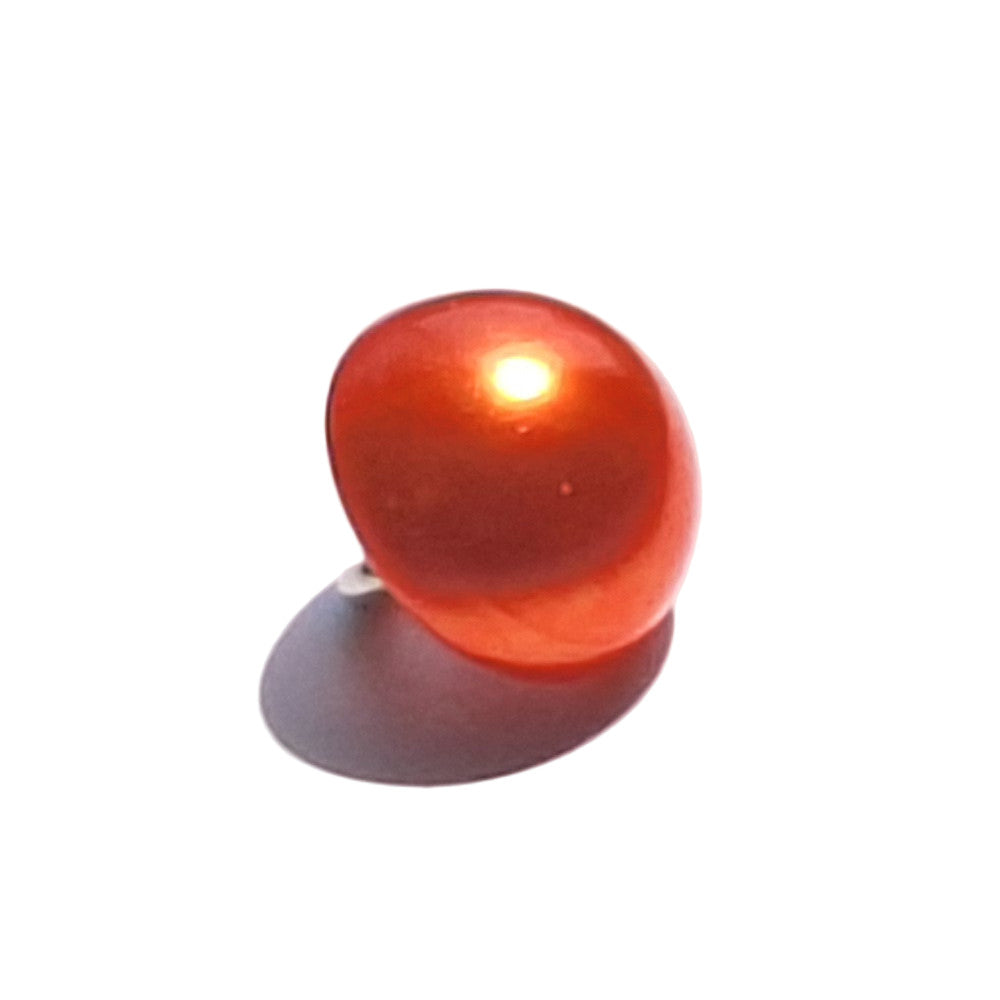 Red pearlized half ball button with screw shank, angled to show curved reflective surface.