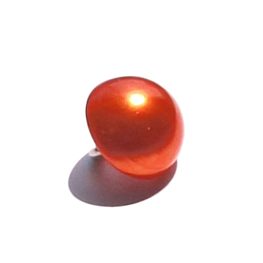 Red pearlized half ball button with screw shank, angled to show curved reflective surface.