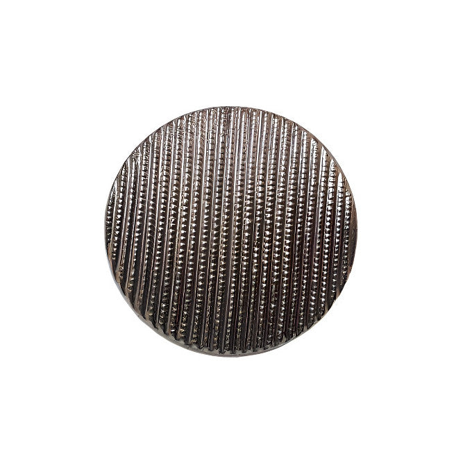 Silver metalized ribbed glass button with shank back, 14mm.
