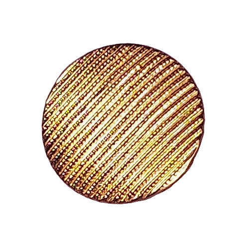 Gold metalized ribbed glass button with shank back, 18mm.