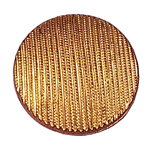 Gold metalized ribbed glass button with shank back, 23mm.