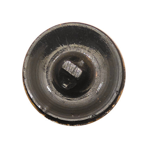 Back of gold metalized ribbed glass button with shank back, 18mm.