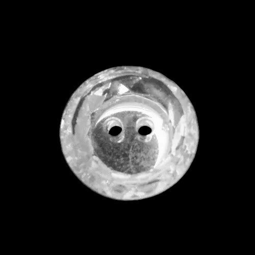 Mirrored glass button with concave form and faceted rim, two-hole, 14mm