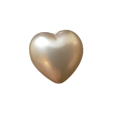 Pearlized 10mm plastic heart button shown front-on, highlighting its smooth domed shape and integrated self shank.