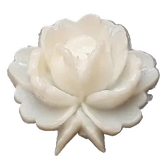 rose plastic flat back, 23×24 mm, molded raised detail, Ivory color, Japan NOS.