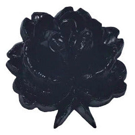 rose plastic flat back, 23×24 mm, molded raised detail, black color, Japan NOS.