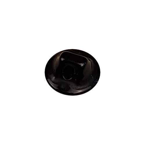 Black glass half-ball button showing back with integrated self-shank and smooth finish