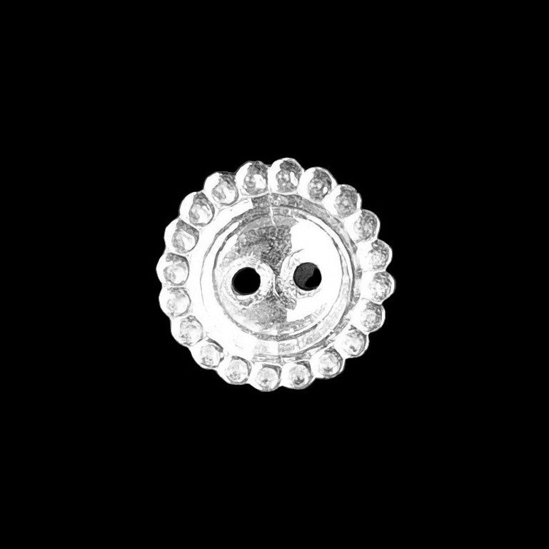 Mirrored glass two-hole flat button with raised rim, 11.4mm