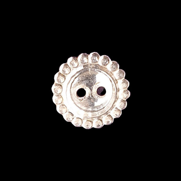 Mirrored glass two-hole flat button with raised rim, 11.4mm